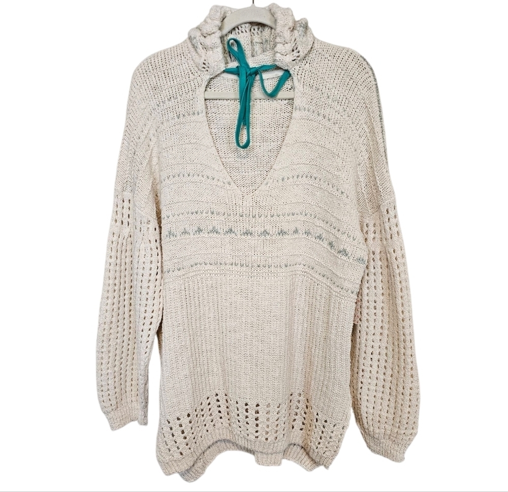 Free People One That I Want Oversized Crochet Knit Hooded Sweater